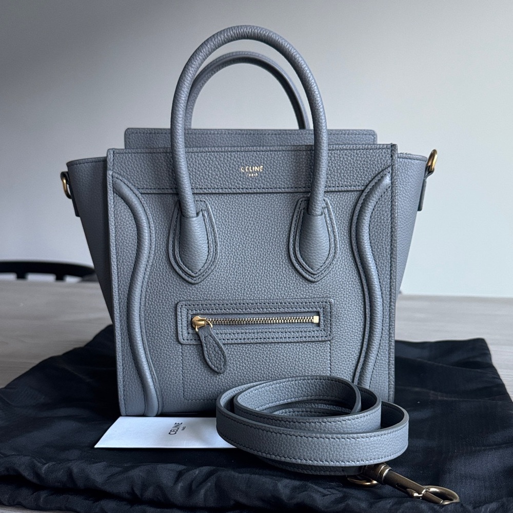 CELINE Drummed Calfskin Nano Luggage Handbag - Picture 8 of 9